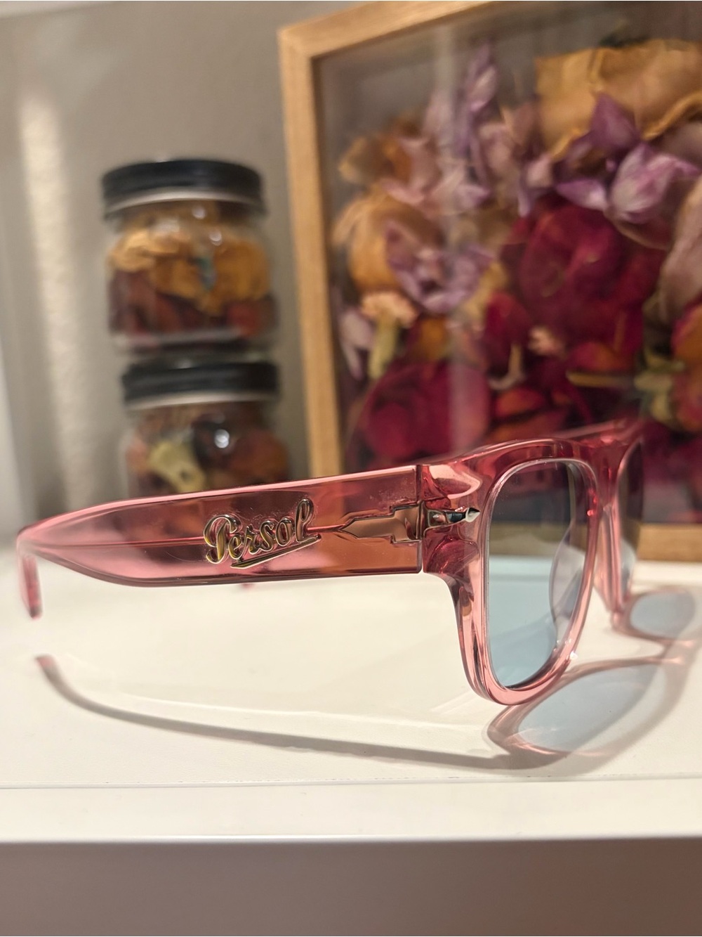 Dolce & Gabbana Persol Pink Clear Frame Sunglasses with Light Blue Lenses - Picture 3 of 6